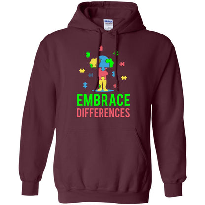 Autism Awareness T-shirt Embrace Differences Maroon