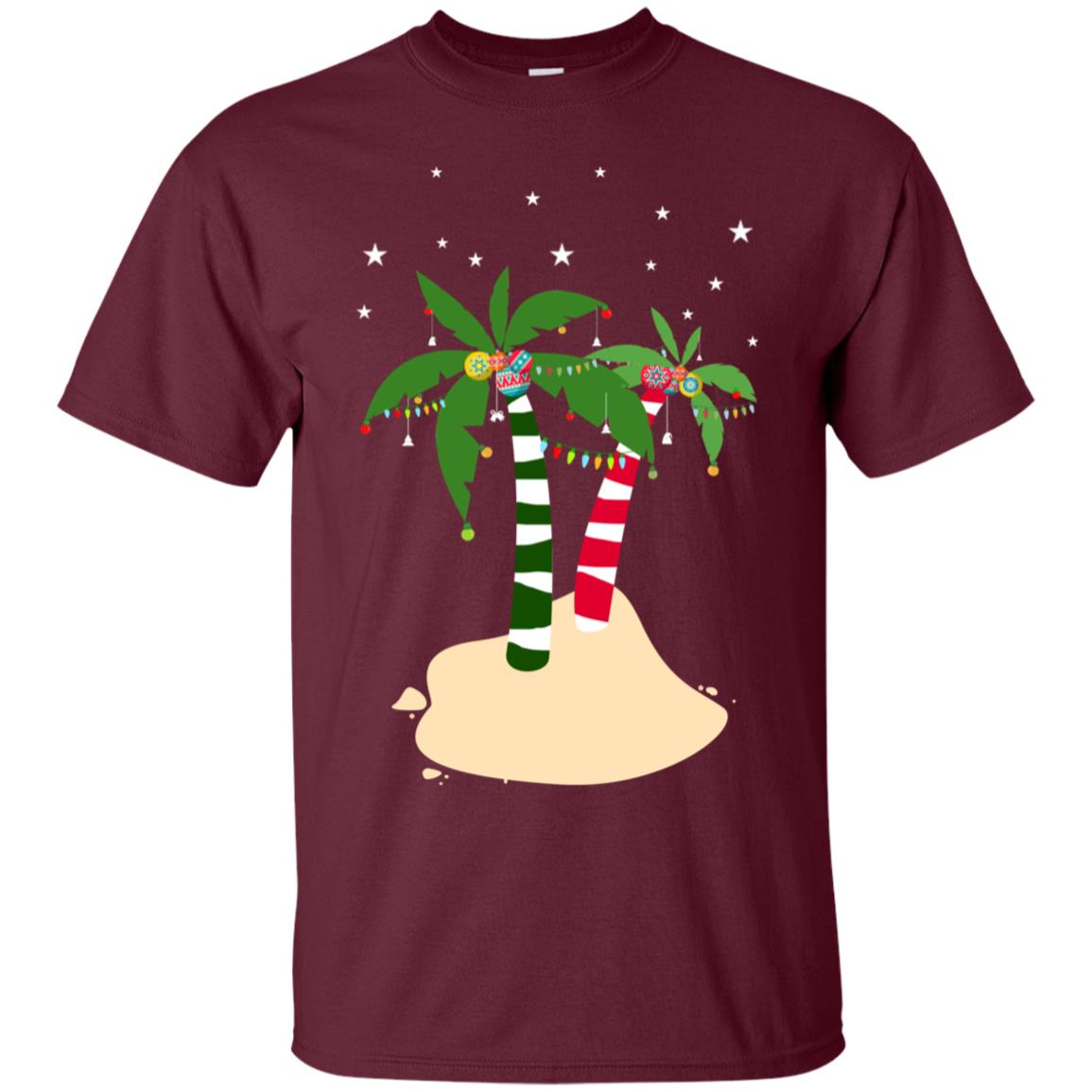 Decorated Tropical Coconut Tree Merry X-mas 2018 Gift Shirt Maroon