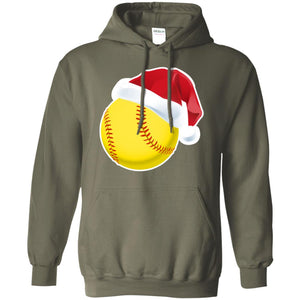 Softball With Santa Claus Hat X-mas Shirt For Softball LoversG185 Gildan Pullover Hoodie 8 oz.