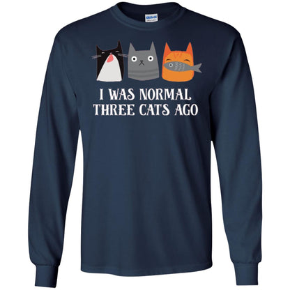 Cat Lovers T-shirt I Was Normal Three Cats Ago Funny Navy