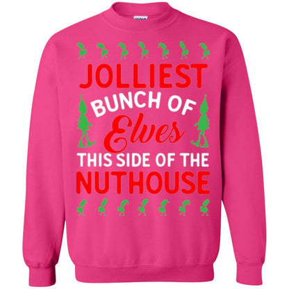 Christmas T-shirt Jolliest Bunch Of Elves This Side Of The Nuthouse Heliconia