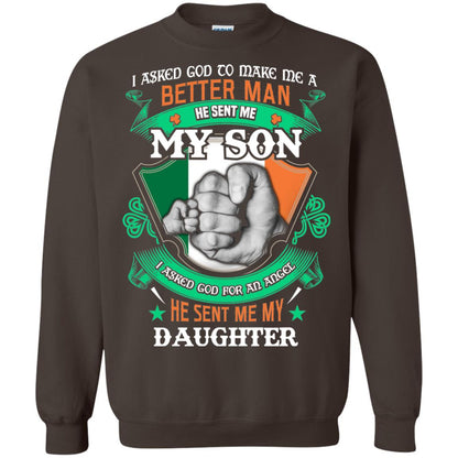 He Sent Me My Son He Sent Me My Daughter Saint Patrick's Day Shirt For Dad Dark Chocolate