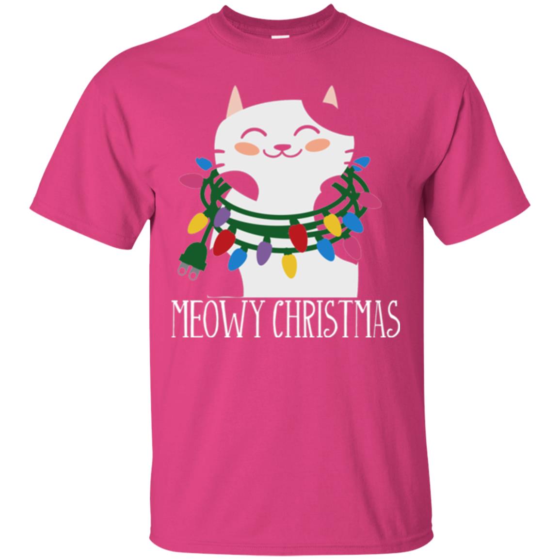 Meowy Christmas Holiday T-shirt Heliconia