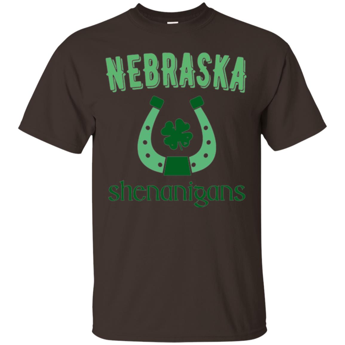 Nebraska Shenanigans Horseshoe Clover St Patrick_s Day T-shirt Dark Chocolate