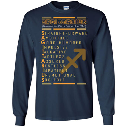 Sagittarius Birthday Shirt Straightforward Ambitious Good Humored Impulsive Talkative Navy