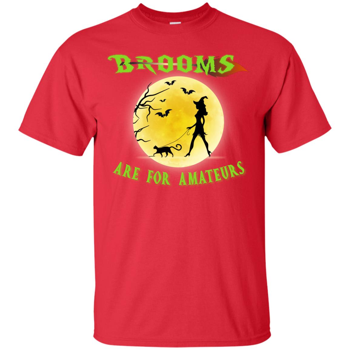 Brooms Are For Amateurs Witches Walk With Cat Funny Halloween Shirt Red