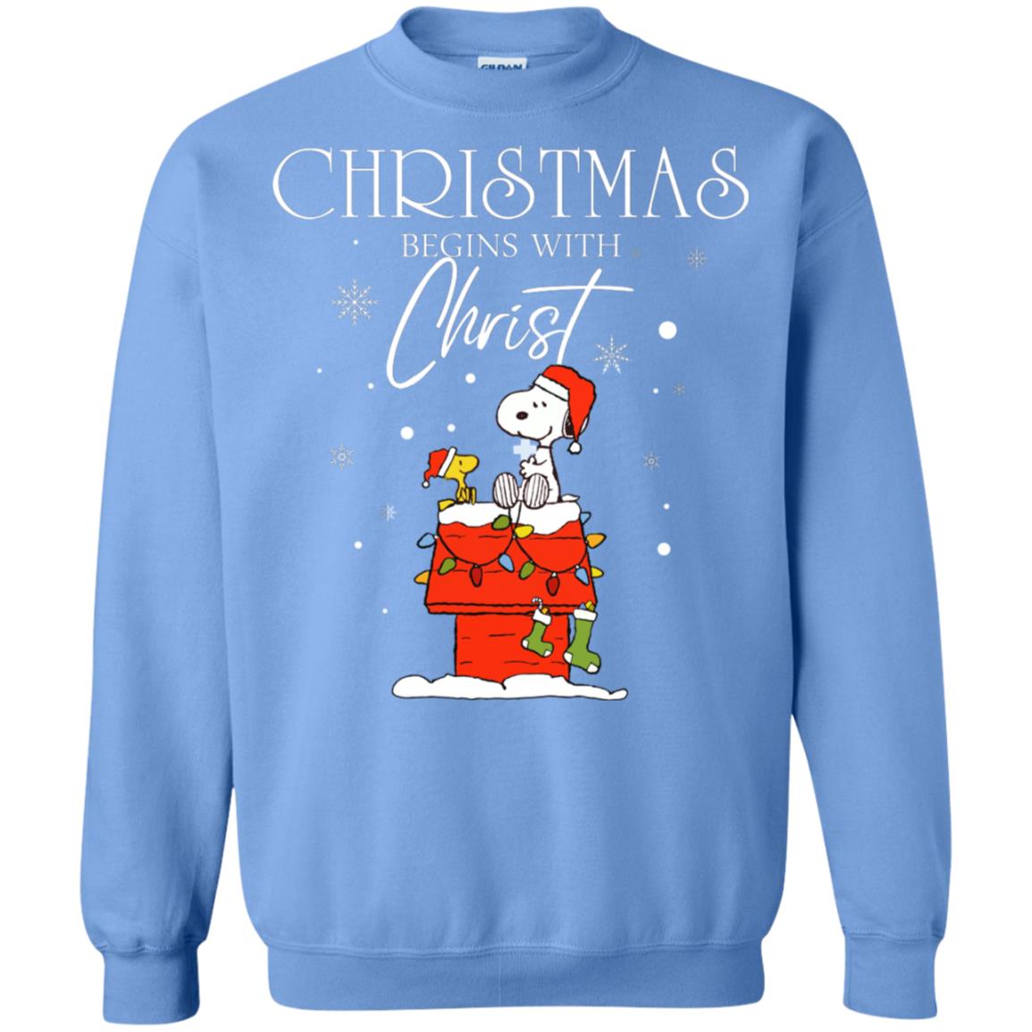 Christmas Begins With Christ Shirt Carolina Blue