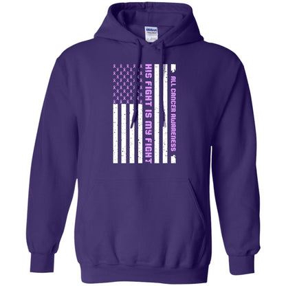 All Cancer Awareness His Fight Is My Fight Lavender Ribbon Stars Flag Of Usa Shirt Purple