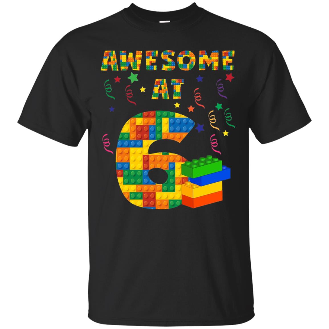 Awesome At 6 Age 6 Six Blocks Bricks Theme Shirt Black