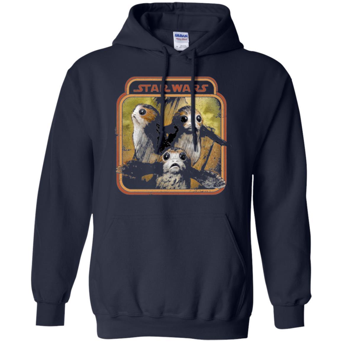 Film T-shirt Star Wars Last Jedi Porg Triplets Retro Box Graphic Navy