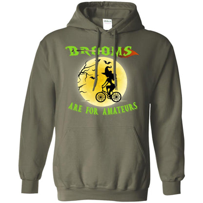Brooms Are For Amateurs Witches Ride A Bicycle Funny Halloween Shirt Military Green