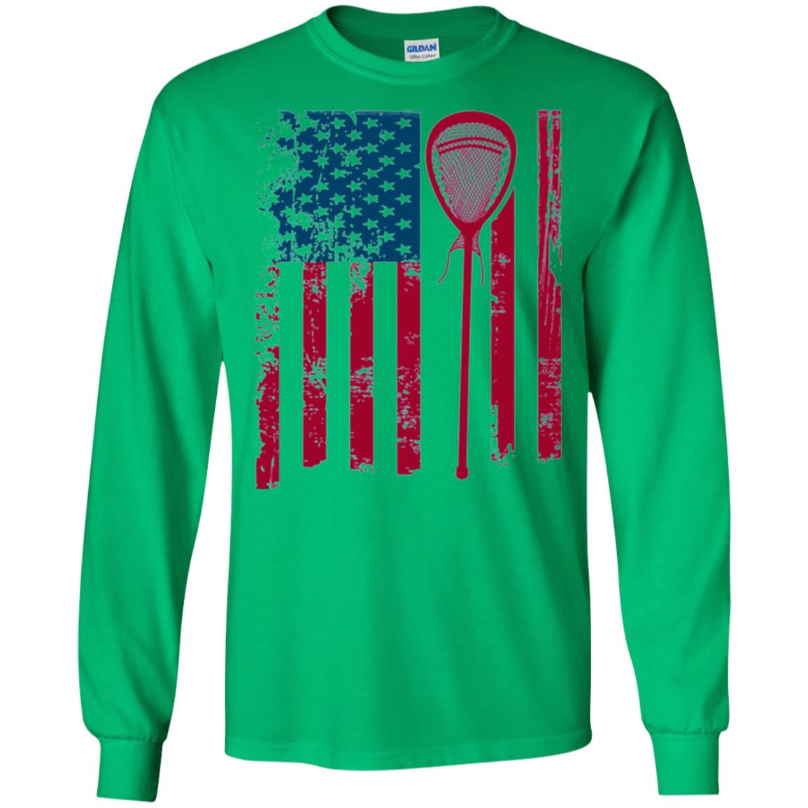 Lacrosse Player T-shirt Lacrosse American Flag Stick Irish Green