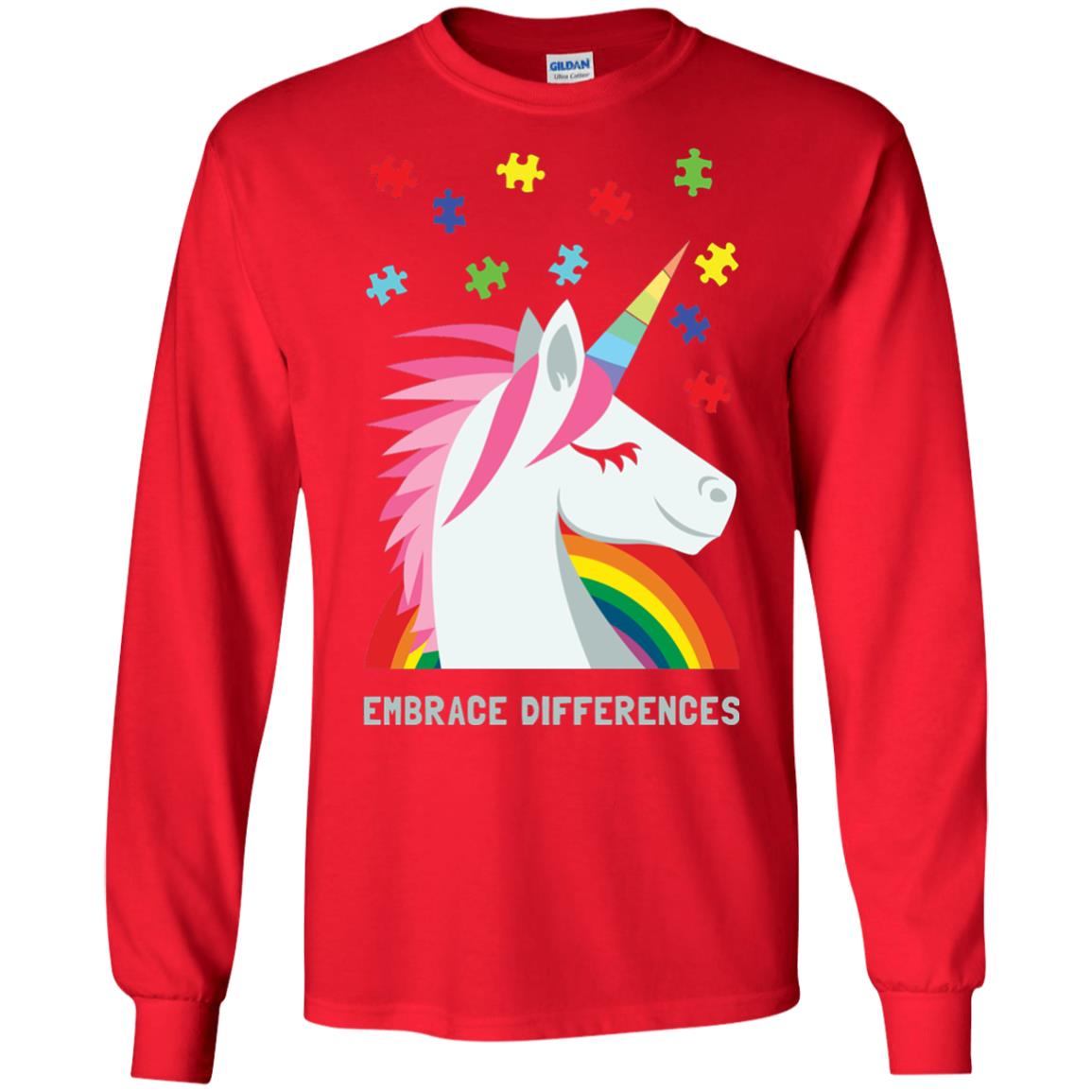 Autism Awareness Shirt Unicorn Puzzle Embrace Differences Red