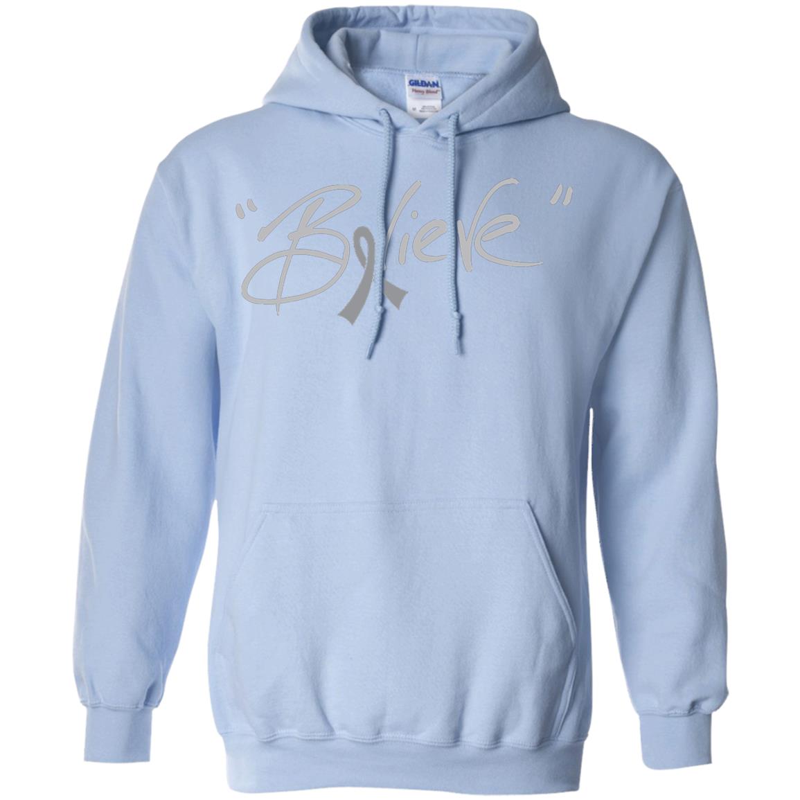 Brain Cancer Awareness Shirt Grey Ribbon Believe Light Blue