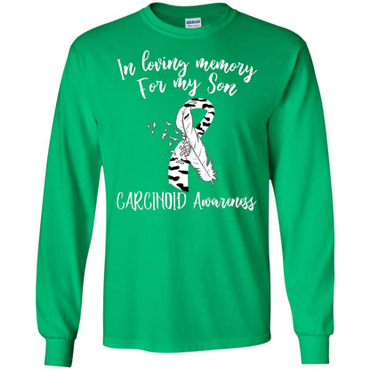In Loving Memory For My Son Carcinoid Awarenss Zebra Stripe Ribbons Shirt Irish Green