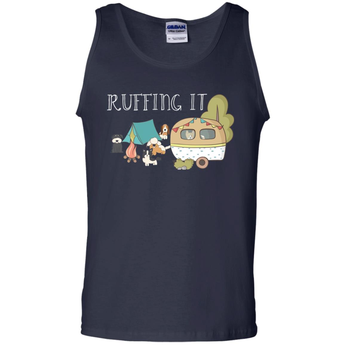 Ruffing It Camping With Dogs Camper T-shirt Navy
