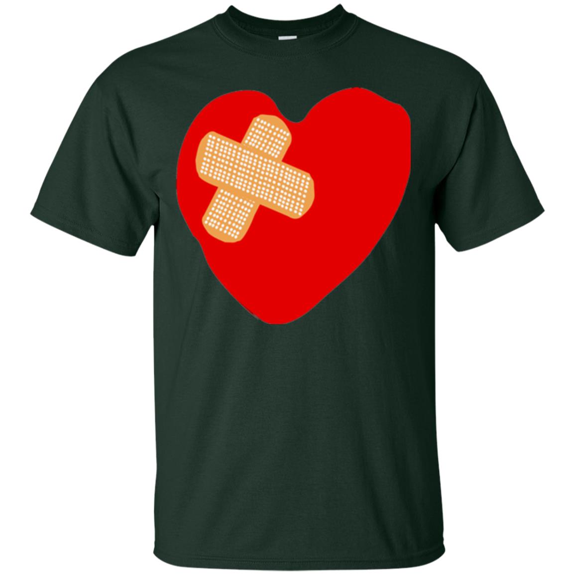 Funny Patched Up Heart Graphic T-shirt Forest Green
