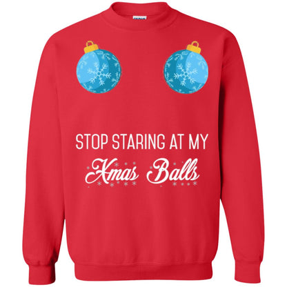 Christmas T-shirt Stop Staring At My Xmas Balls Red