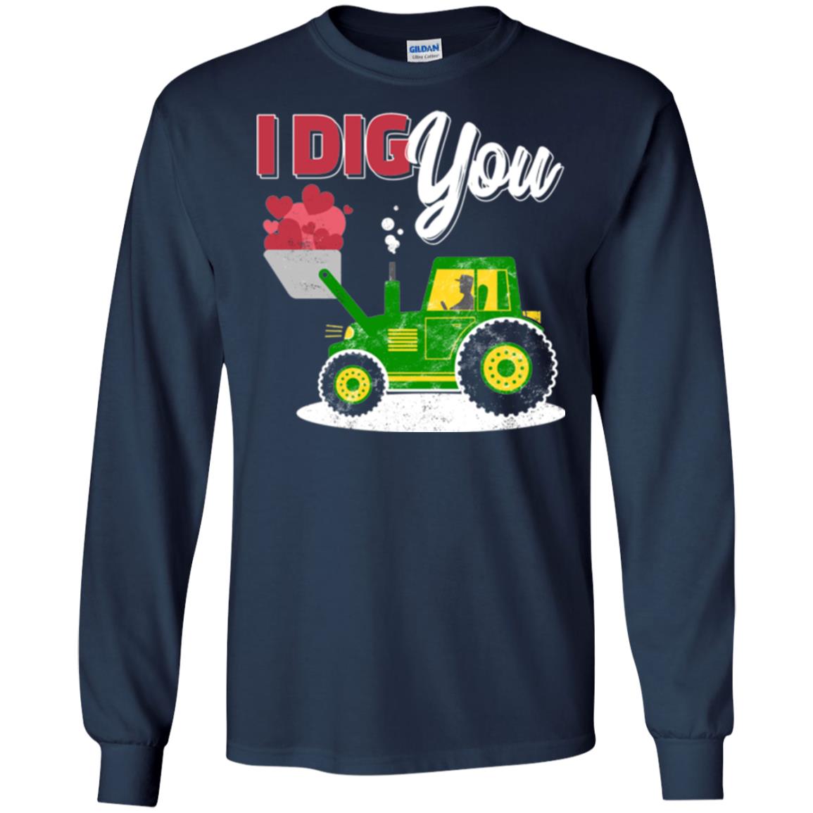 Farmer Valentines Day T-shirt Farm Tractor I Dig You Navy