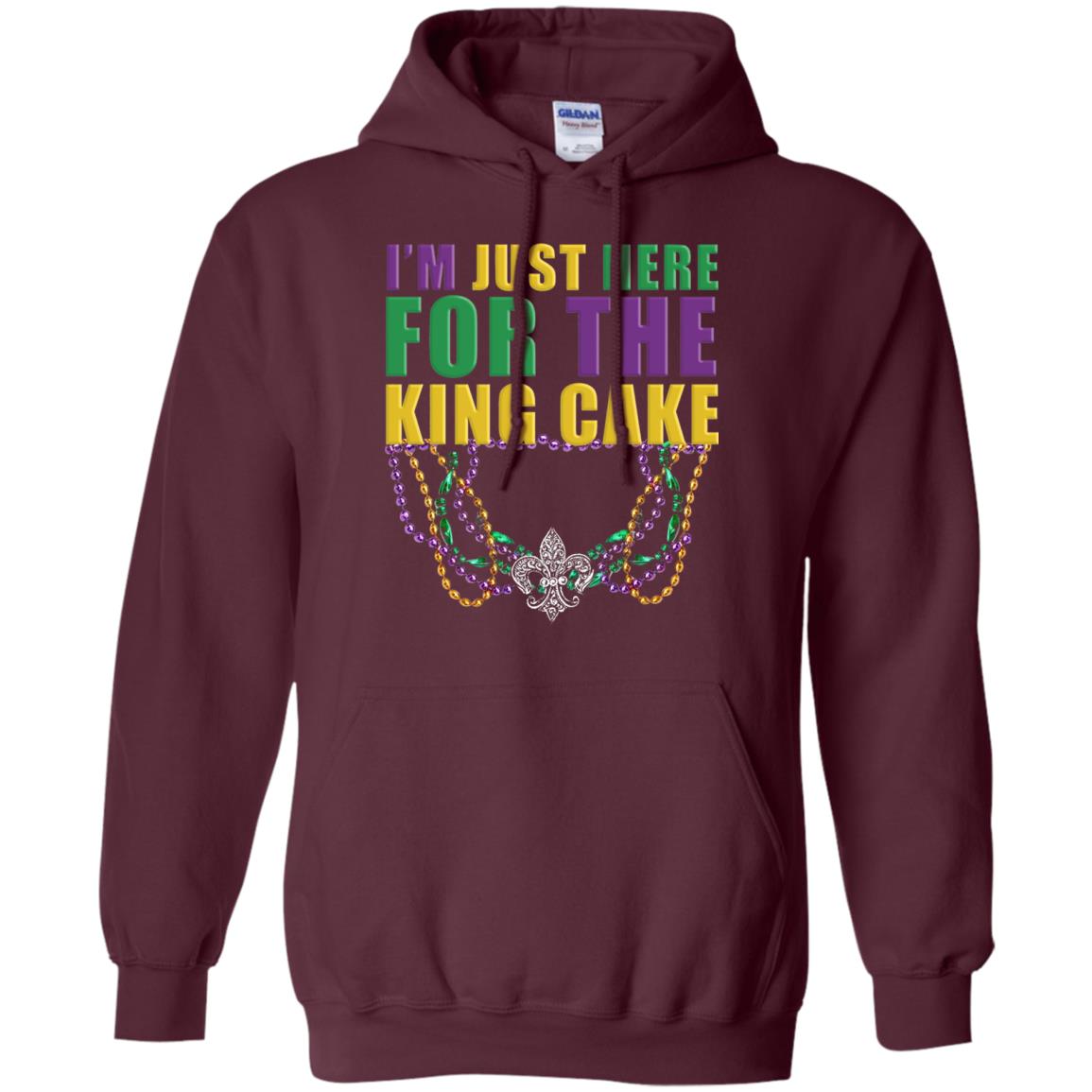 Mardi Gras Beads T-shirt I_m Just Here For The King Cake Maroon