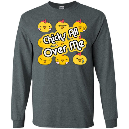 Chicks All Over Me Funny Chickens Shirt For Easter Day Dark Heather