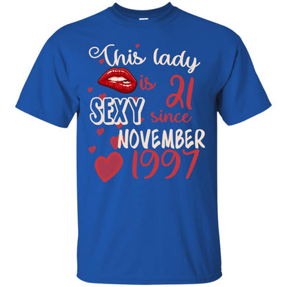 This Lady Is 21 Sexy Since November 1997 21st Birthday Shirt For November Womens Royal