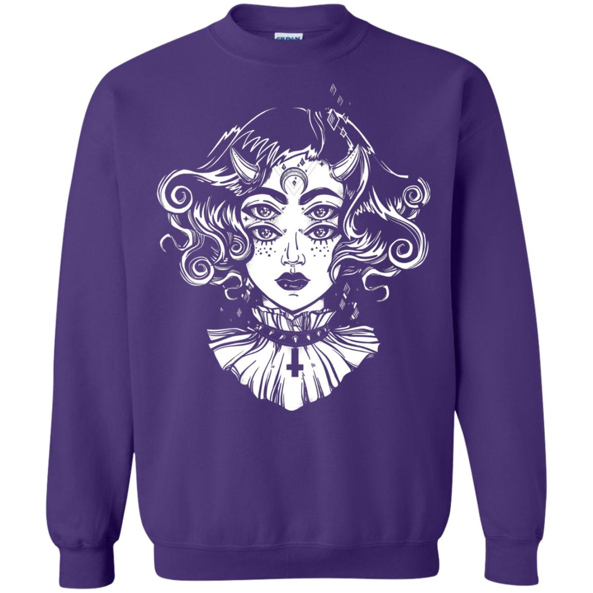 Horned Devil Girl Tshirt Satanic Halloween Glitch Goth Purple