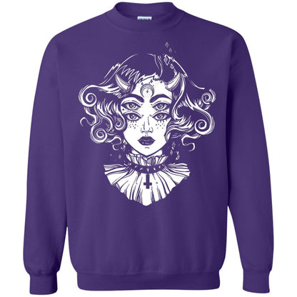 Horned Devil Girl Tshirt Satanic Halloween Glitch Goth Purple