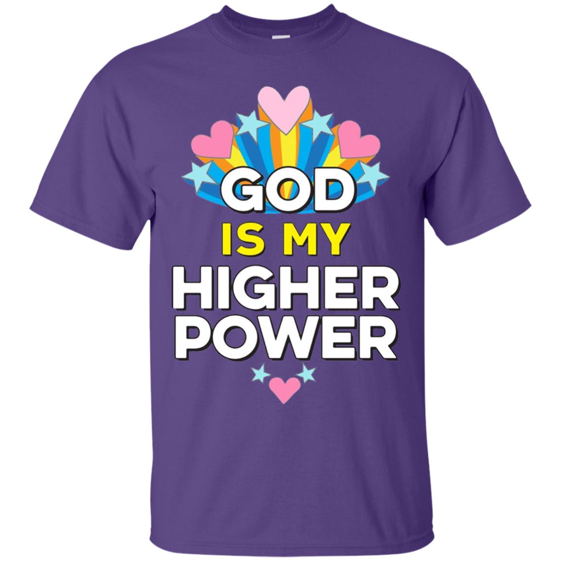 Funny Christian T-shirt God Is My Higher Power Hearts Stars Purple