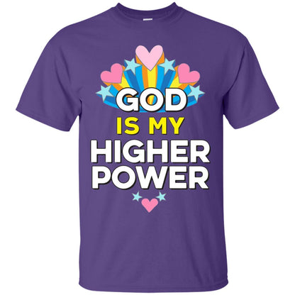 Funny Christian T-shirt God Is My Higher Power Hearts Stars Purple
