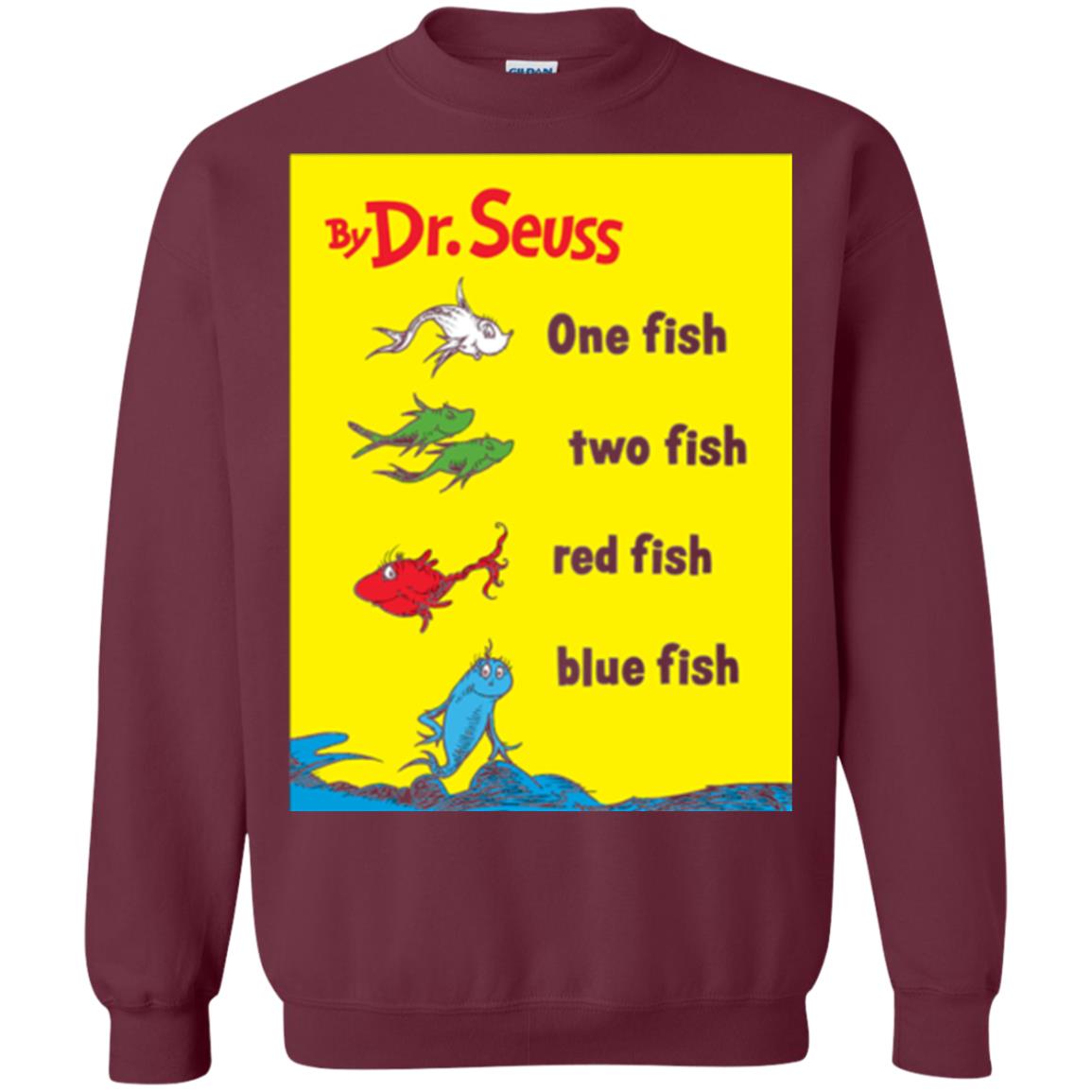 Dr. Seuss One Fish Two Fish Book Lover T-shirt Maroon