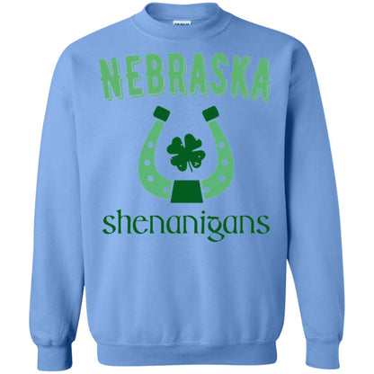Nebraska Shenanigans Horseshoe Clover St Patrick_s Day T-shirt Carolina Blue