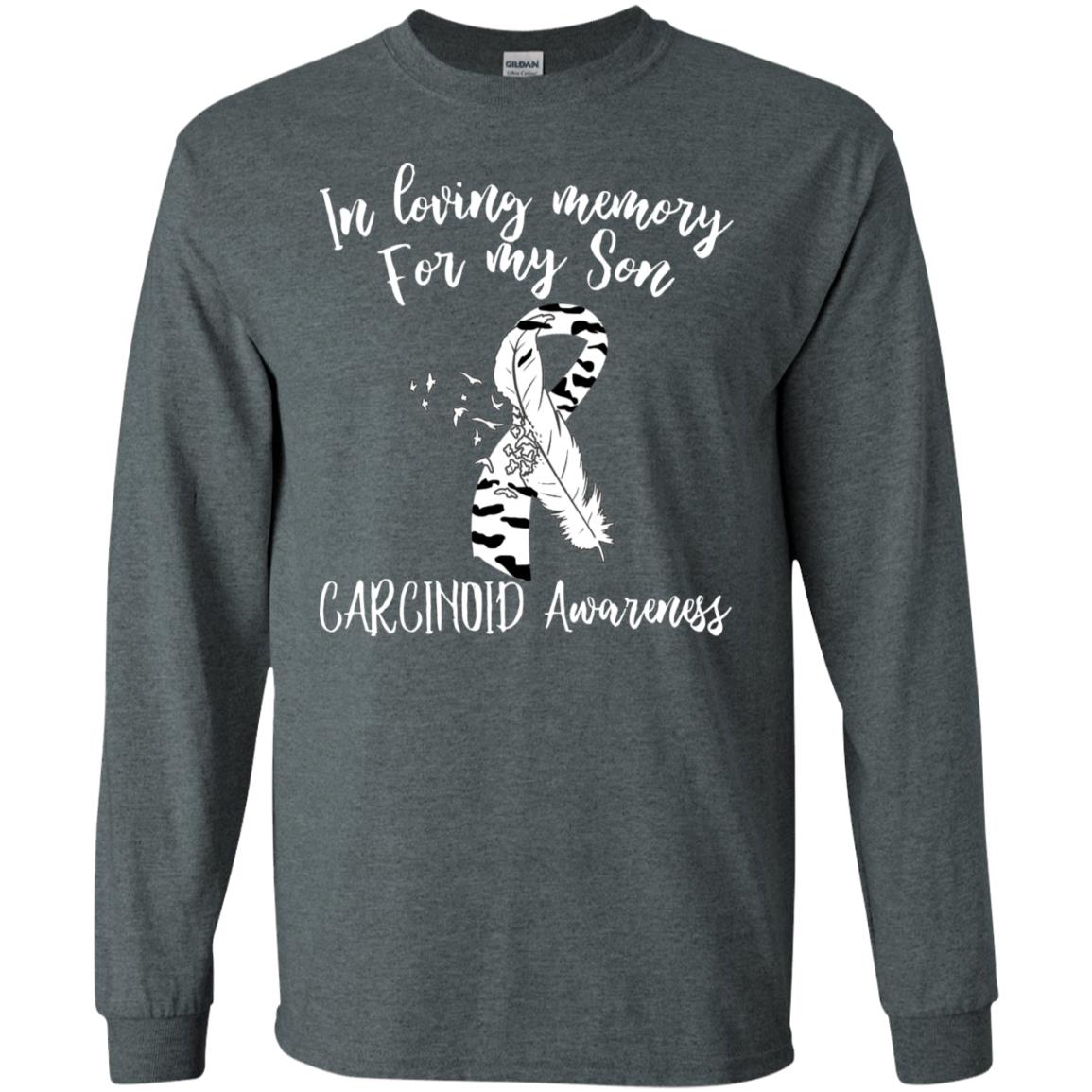 In Loving Memory For My Son Carcinoid Awarenss Zebra Stripe Ribbons Shirt Dark Heather