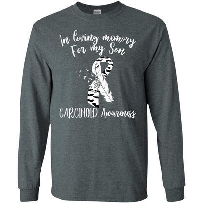 In Loving Memory For My Son Carcinoid Awarenss Zebra Stripe Ribbons Shirt Dark Heather
