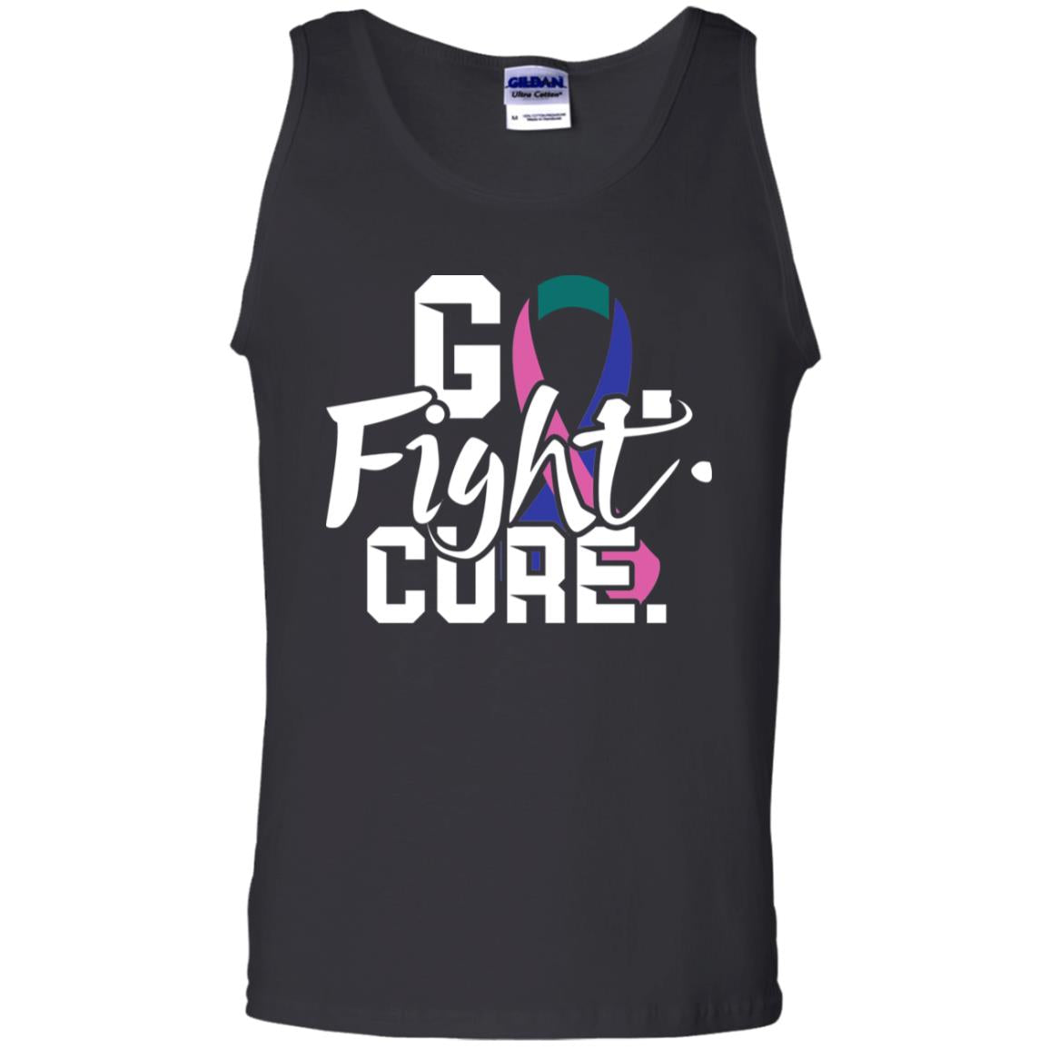 Thyroid Awareness Go Fight Cure Teal Pink Blue Ribbon Shirt Black