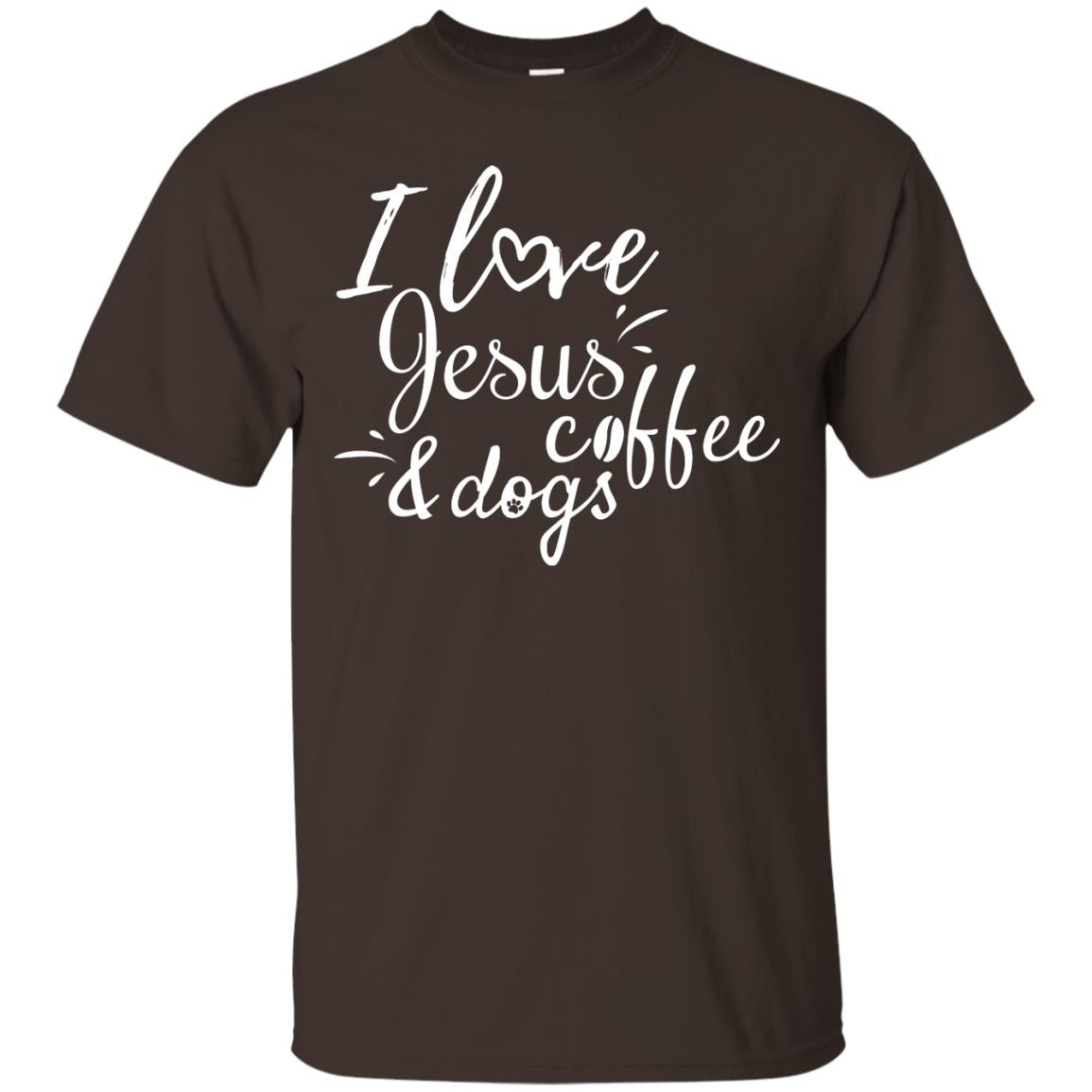 I Love Jesus Coffee And Dogs Christian T-shirt Dark Chocolate