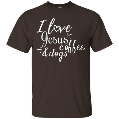 I Love Jesus Coffee And Dogs Christian T-shirt Dark Chocolate