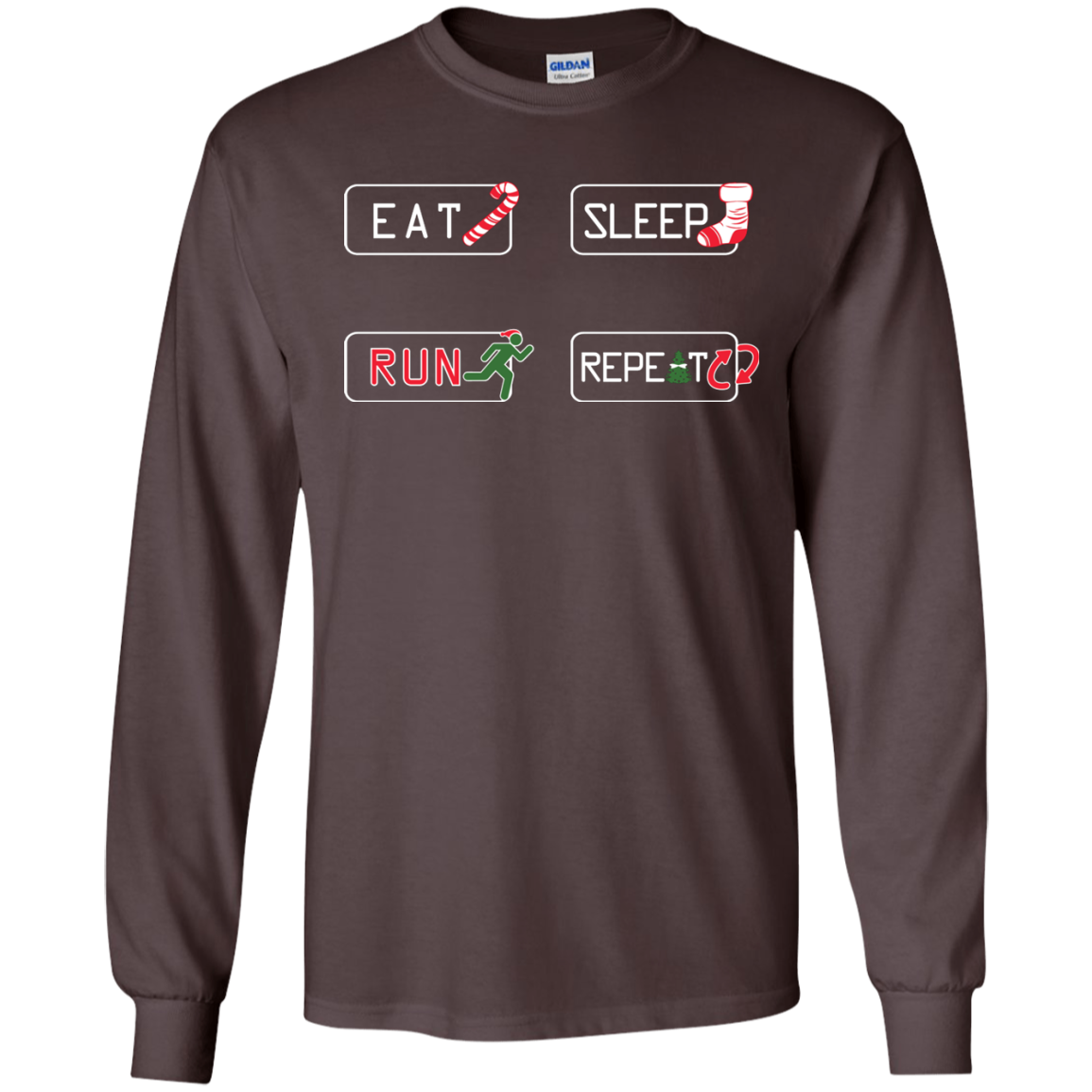 Christmas T-Shirt Eat Sleep Run Repeat Dark Chocolate