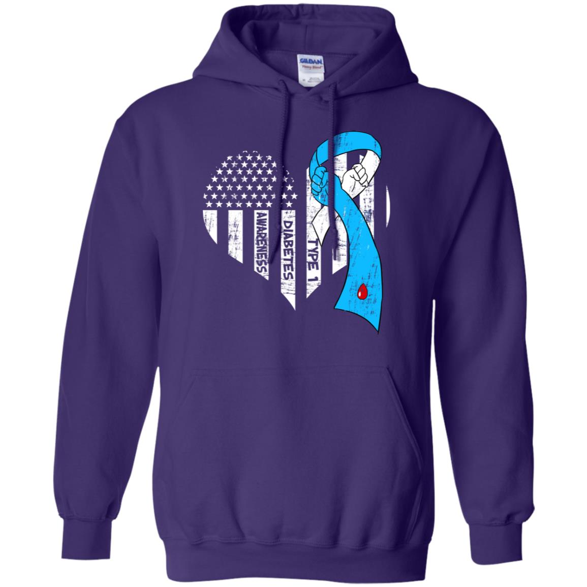 Diabetes Awareness Type 1 Ribbon Flag Shirt Purple