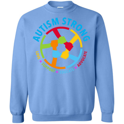 Autism Strong Love Support Educate Advocate Autism Awareness T-shirt Carolina Blue
