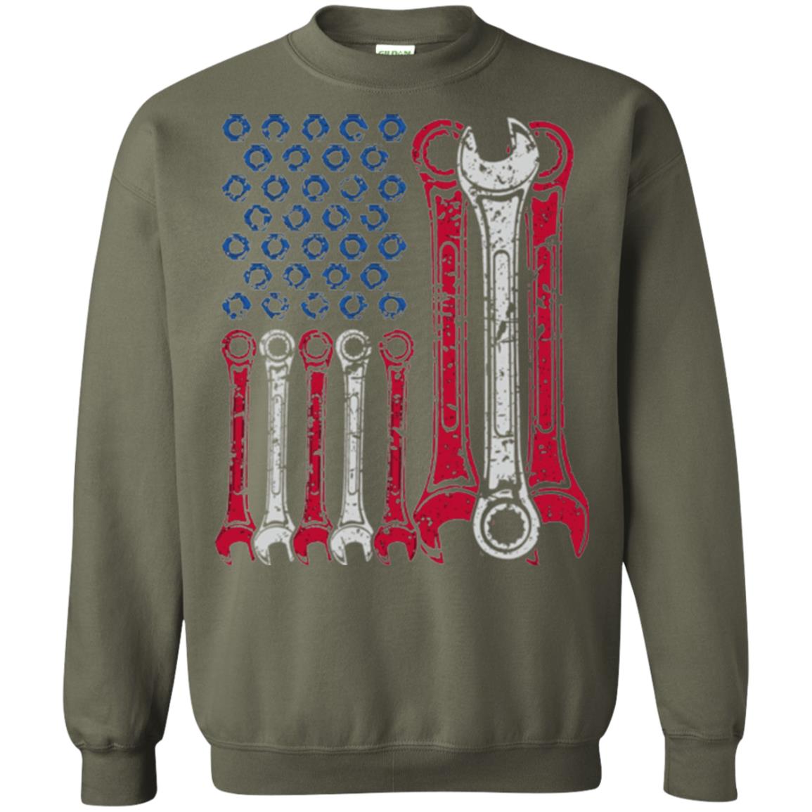 Mechanic T-shirt Usa Red White Blue American Flag Military Green