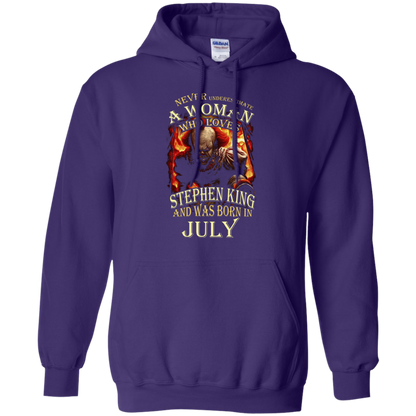 July T-shirt Never Underestimate A Woman Who Loves Stephen King Purple