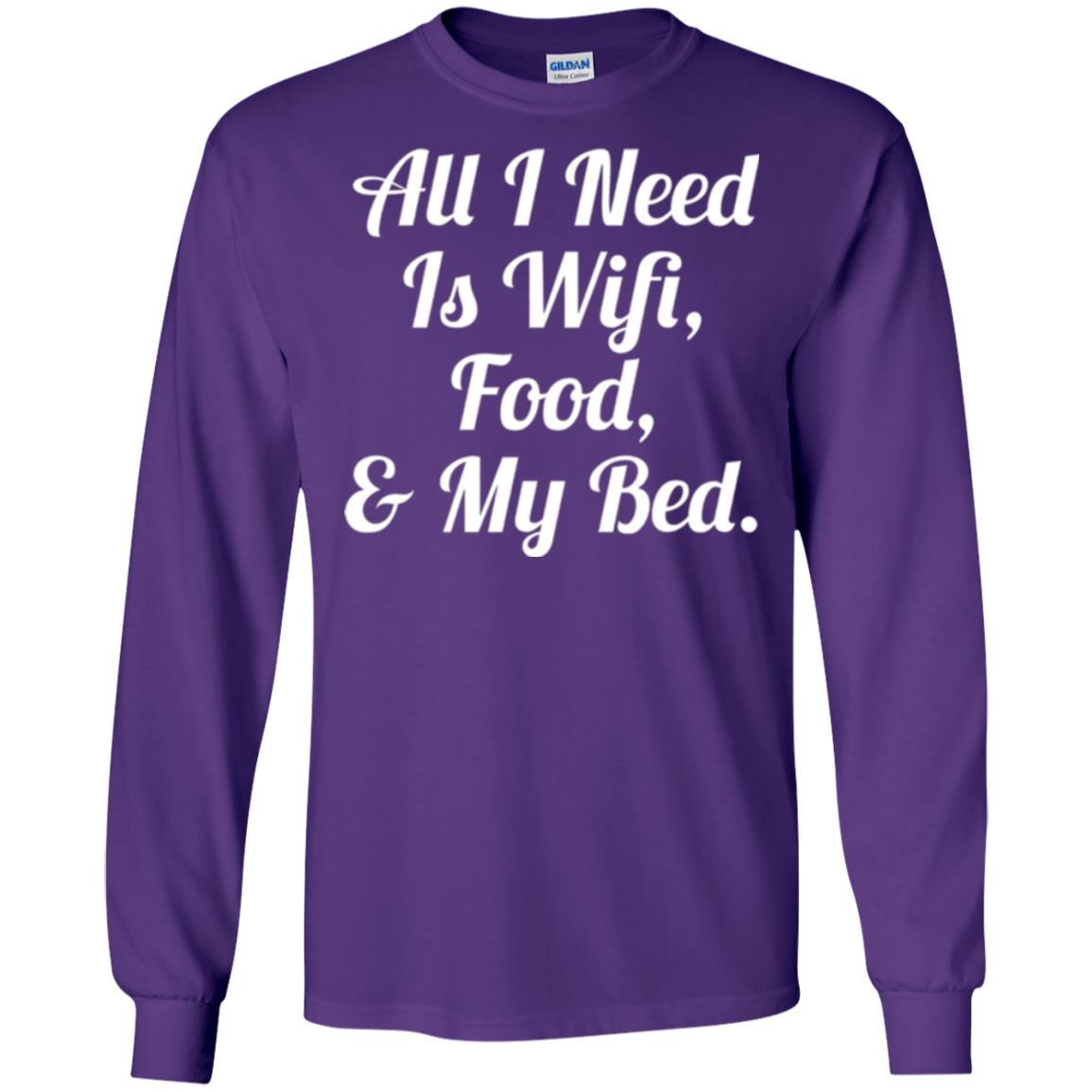 All I Need Is Wifi Food My Bed T-shirt Purple