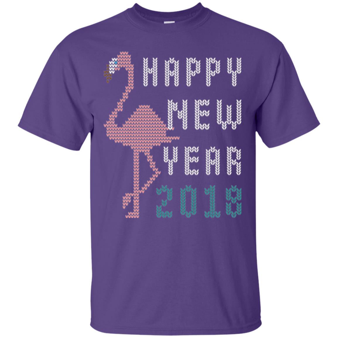 Happy New Year 2018 T-shirt Pink Flamingo Purple