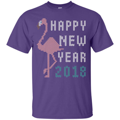 Happy New Year 2018 T-shirt Pink Flamingo Purple