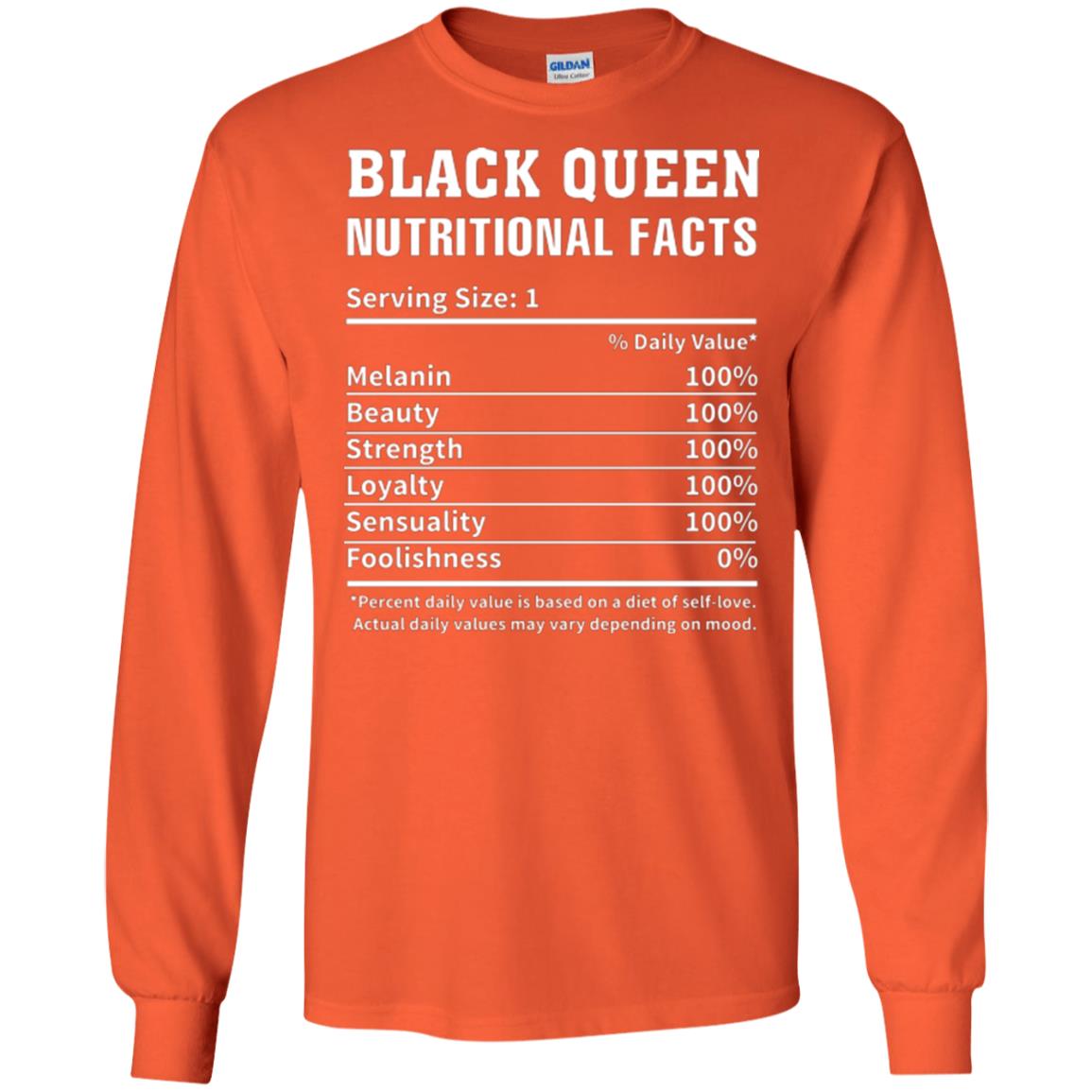 Nubian T-shirt Black Queen Nutritional Facts Orange