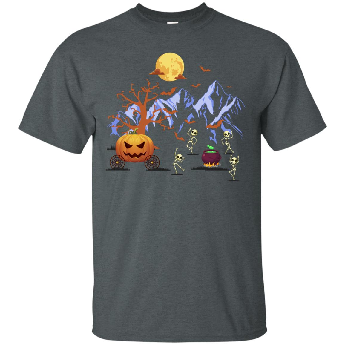 Dancing Skeleton With Pumpkin Funny Halloween Gift Shirt Dark Heather
