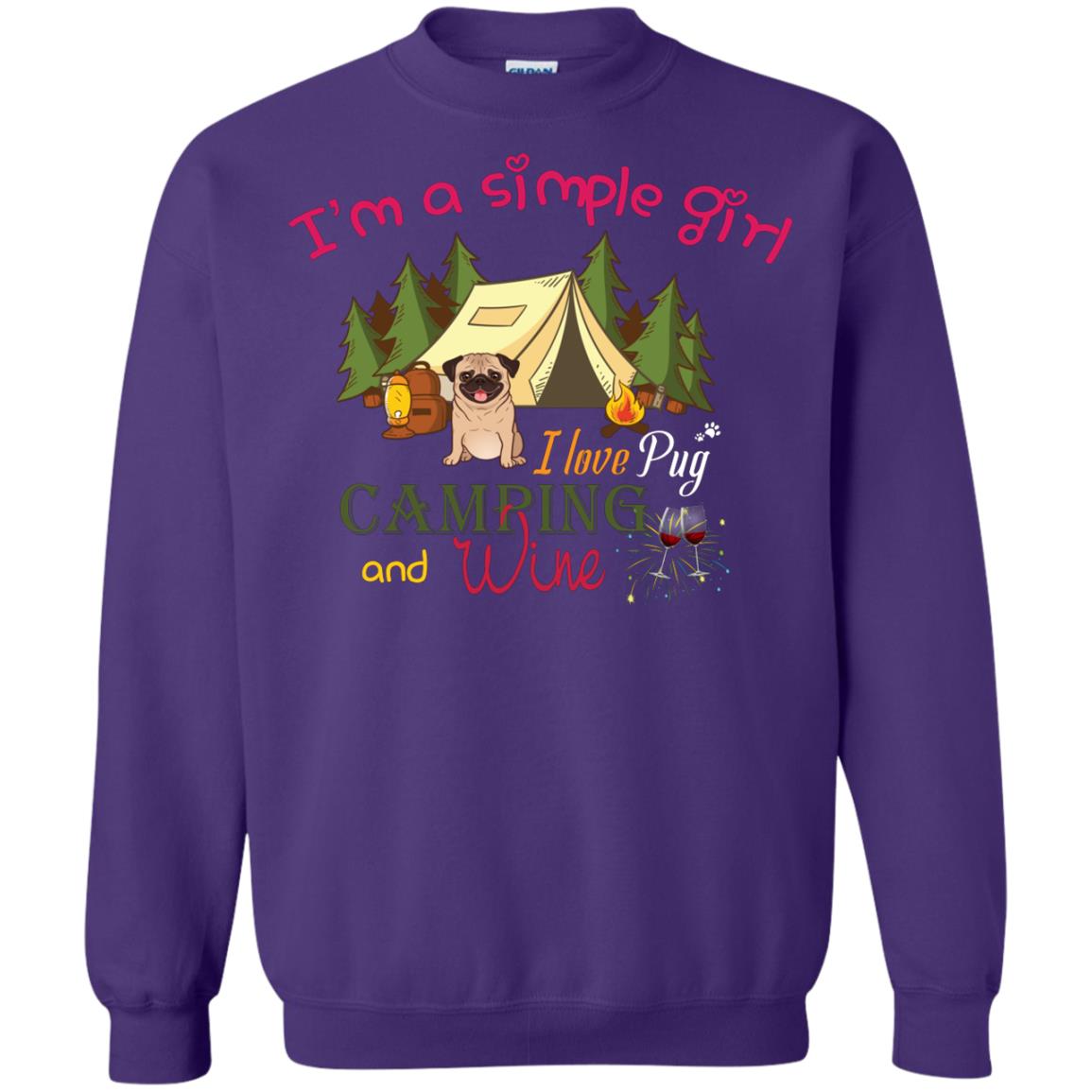 I’m A Simple Girl I Love Pug Camping And Wine Shirt Purple