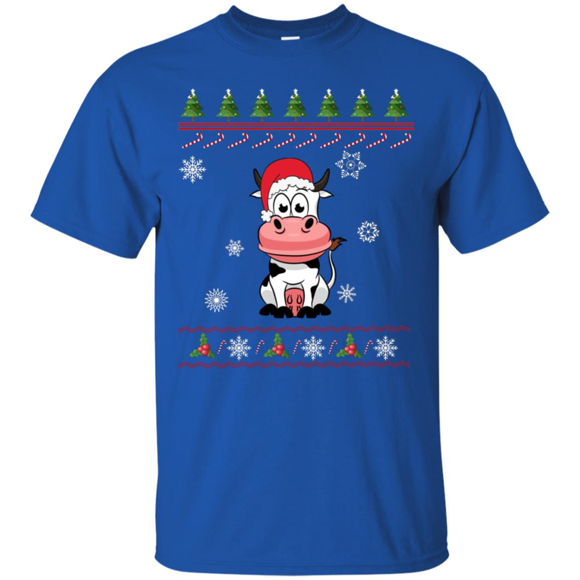 Milch Cow With Santa Hat Merry X-mas Ugly Christmas Gift Shirt For Mens Womens Kids Royal