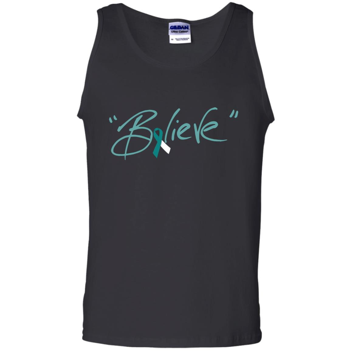 Cervical Cancer Awareness Shirt Teal White Ribbon Believe Black